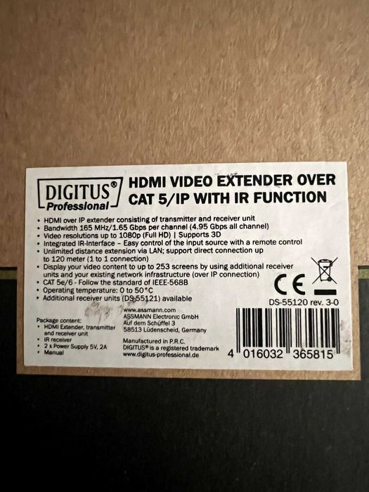 Extensor de vídeo HDMI via CAT 5 / IP com função IR