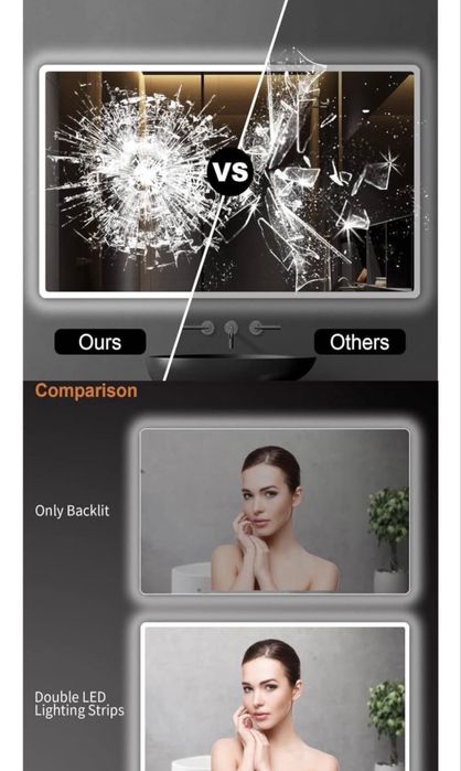 Espelho de casa de banho Baklon com iluminação LED 120x70