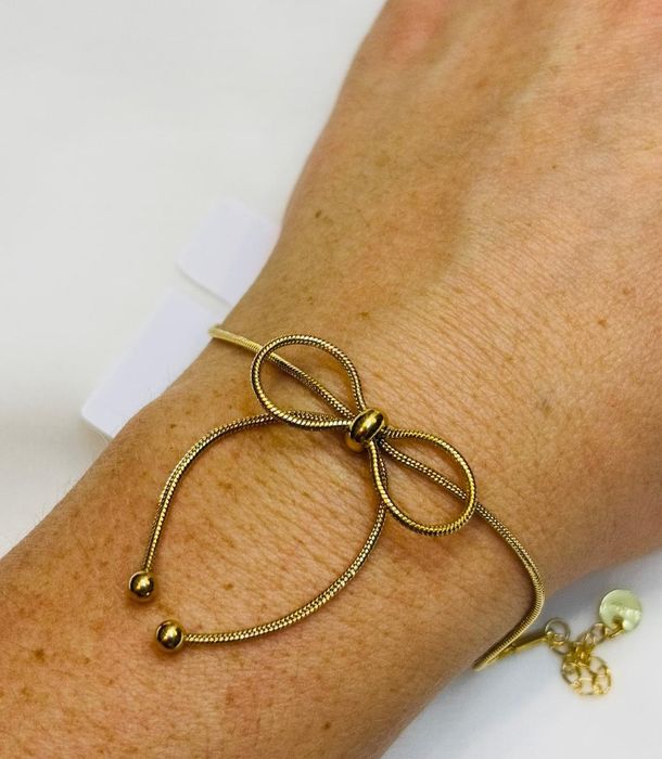 Złota bransoletka kokarda żyłka stal chirurgiczna nierdzewna