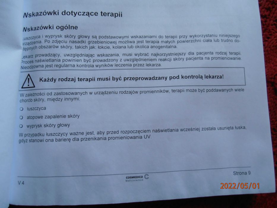 Lampa Medyczna  lecznicza UVB 311  choroby skóry łuszczyca