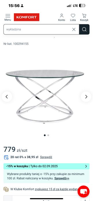 Ława szklana w kształcie koła