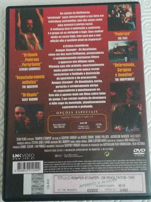 DVD Romper Stomper OS REVOLTADOS Filme Russel Crow Legendas PORTUGUÊS