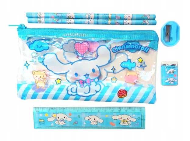 zestaw szkolny Cinnamoroll Sanrio KAWAII piórnik ołówki gumka linijka temperówka