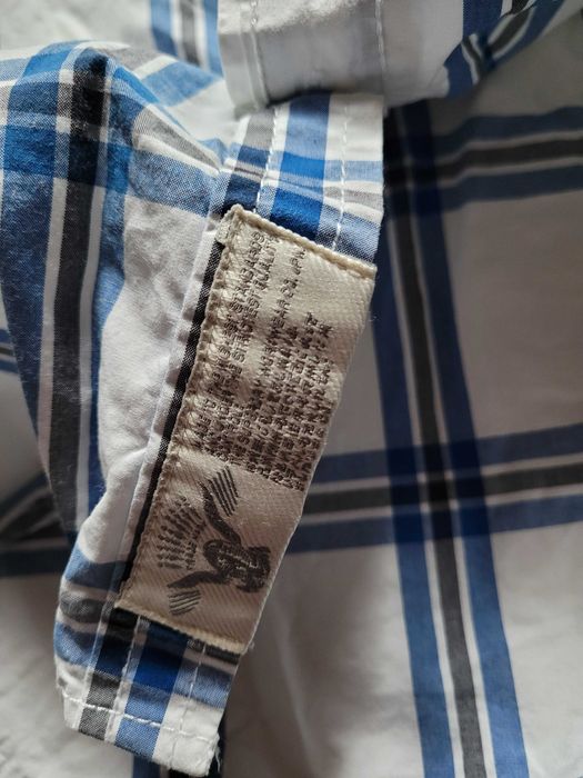 Biała koszula męska w kratkę Superdry M medium guziki kołnierzyk