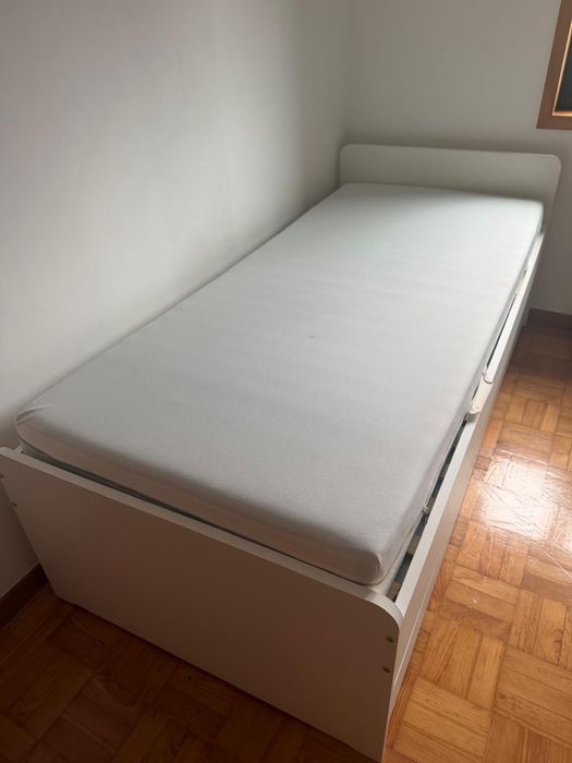 Cama IKEA SLÄKT individual 2 gavetas + colchão Emma