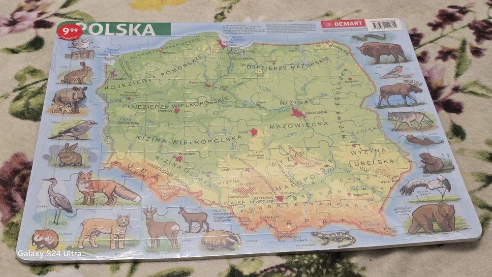 Puzzle ramkowe.Mapa Polski. 72 elementy.