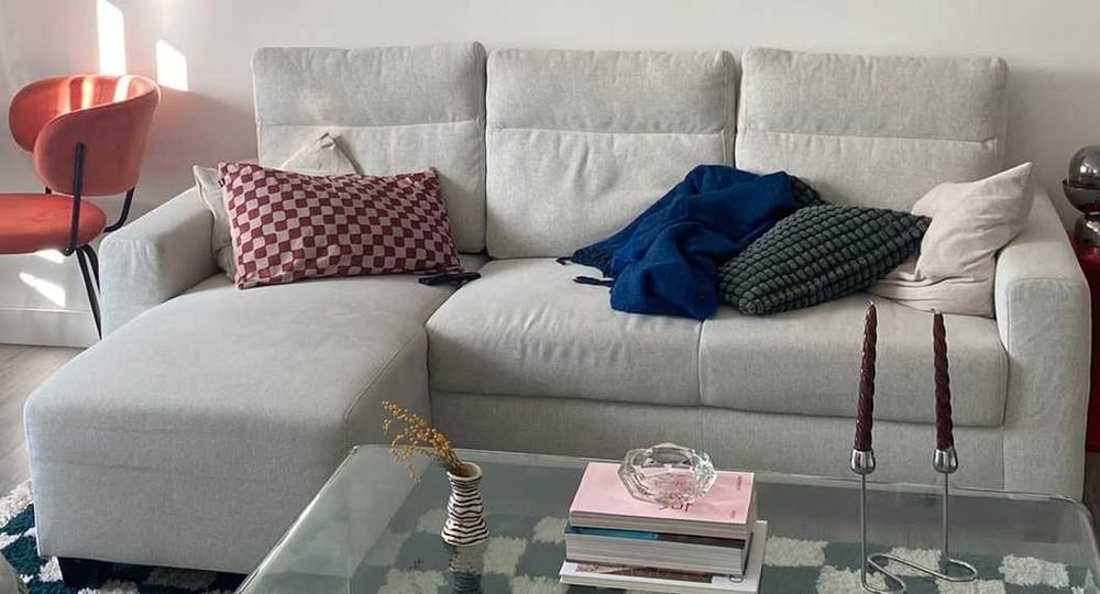 Sofá de 3 Lugares com Chaise Longue, Creme/Bege (NEGOCIÁVEL)