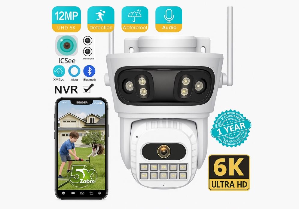 Wi-Fi камера 12МП 6K ночное видение, датчик движения, микрофон динамик