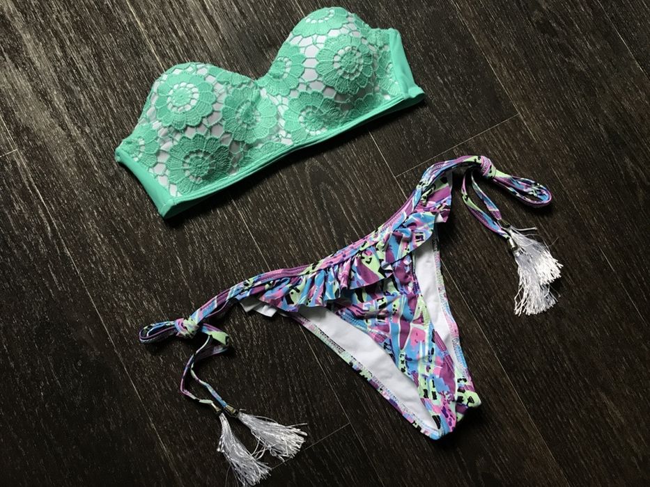 Купальник женский мята и белый ажур новинка s m р пуш ап push up