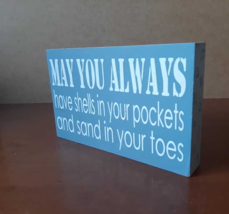 Dekoracja ozdoba tablica - napisy - morski motyw - muszelki / piasek