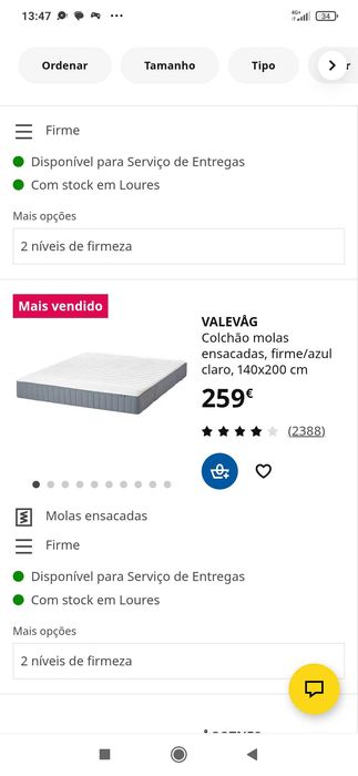 Cama + colchão + 2 mesinhas + cómoda Malm Ikea