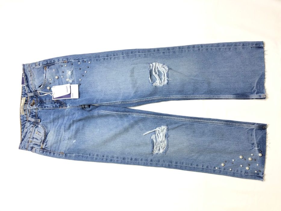 Джинсы с высокой посадкой с потертостями ZARA, новые! 32/XS