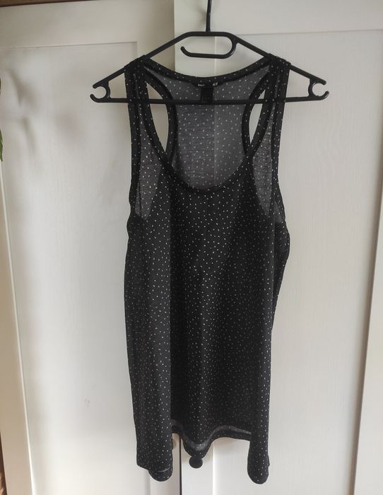 Czarna bluzka mgiełka, top damski, w kropki, H&M, r M/L