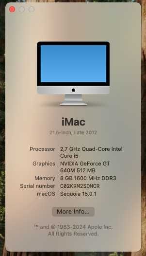 iMac 21,5 2012  2.7i5 8Gb ram 1Tb disco