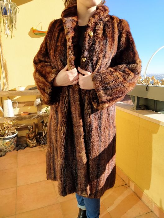 Casaco comprido em pele de Marta genuína