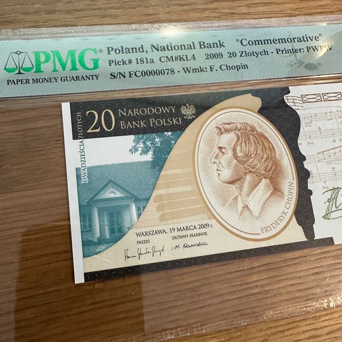 20 zł Chopin nr.78 dwucyfrowy ultra niski numer PMG 66 banknot 2010