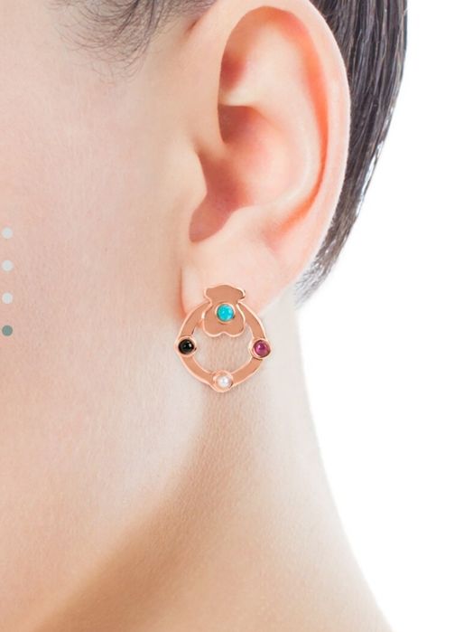 Komplet biżuterii z misiem różowe srebro vermeil 925 z kamieniami