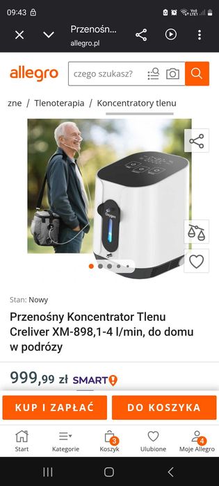 Koncentator tlenu creliver przenośny!nowy za 50% ceny rynkowej.