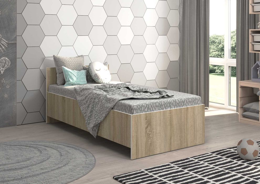 Łóżko dziecięce młodzieżowe JUNIOR 160x80 Białe lub Sonoma z materacem