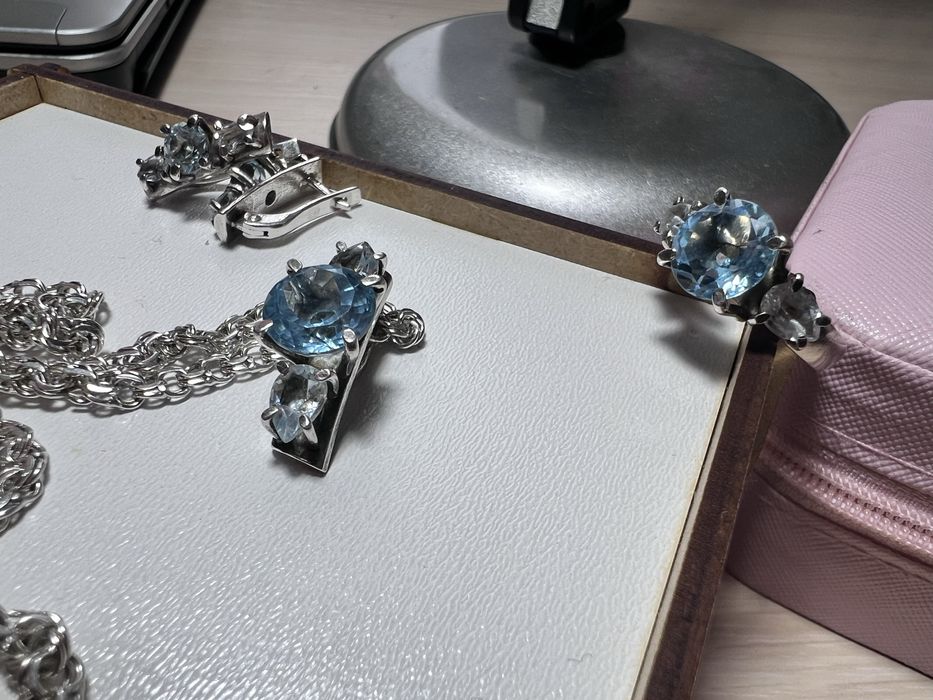 Срібний комплект. Сережки, підвіска, кулон, каблучка