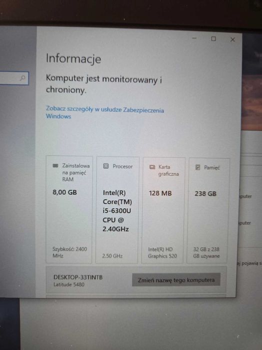 Dell Latitude 5480 / Intel i5 / 8GB DDR 4 / 240 GB SSD