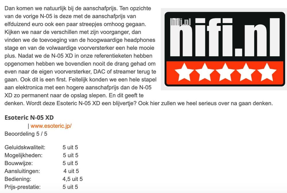 Esoteric N05-XD - Network DAC / Pre-Amp / Headphone-Amp audiófilo