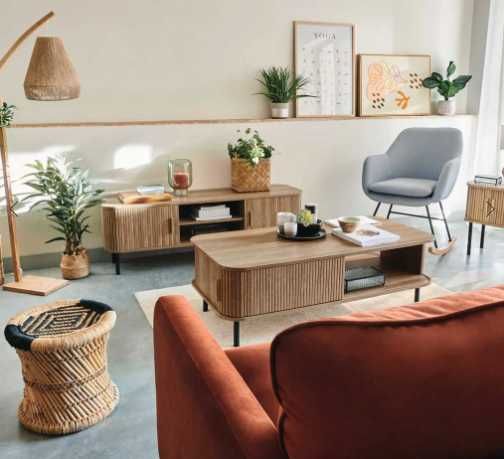 2 Bancos Castanho e Preto de Bambu e Corda 38cm Hôma