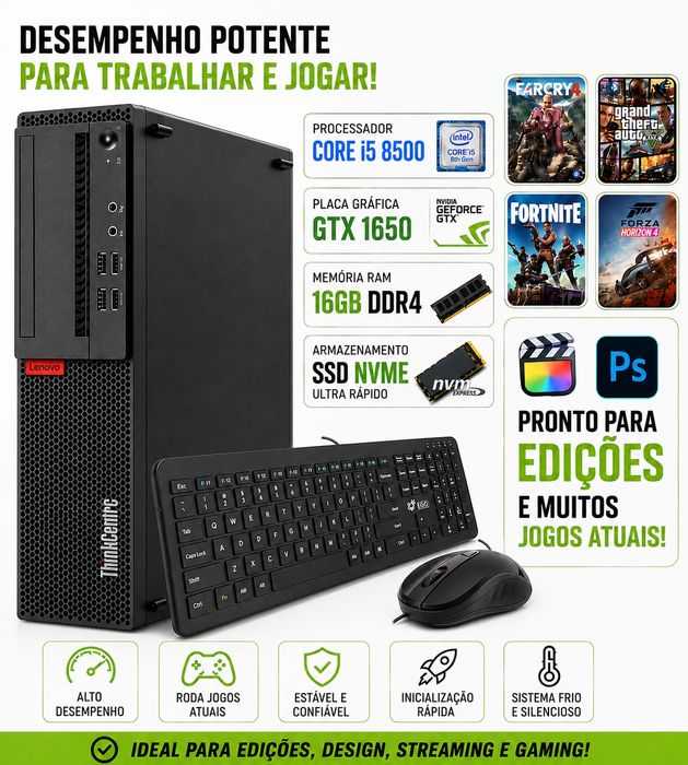 PC Gamer  Core i5 8500 4,2ghz+GTX 1650 4gb+16gb+SSD/HD750