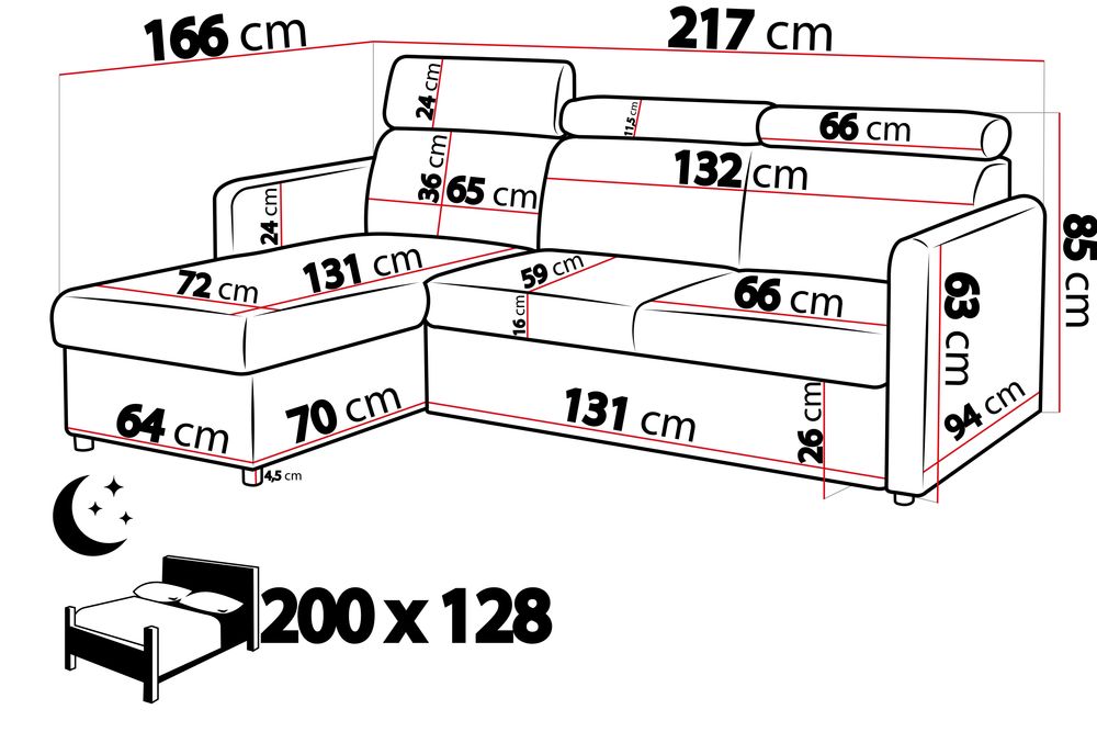 Narożnik BARCELO 220x165 - funkcja spania, pojemnik, ruchome zagłówki