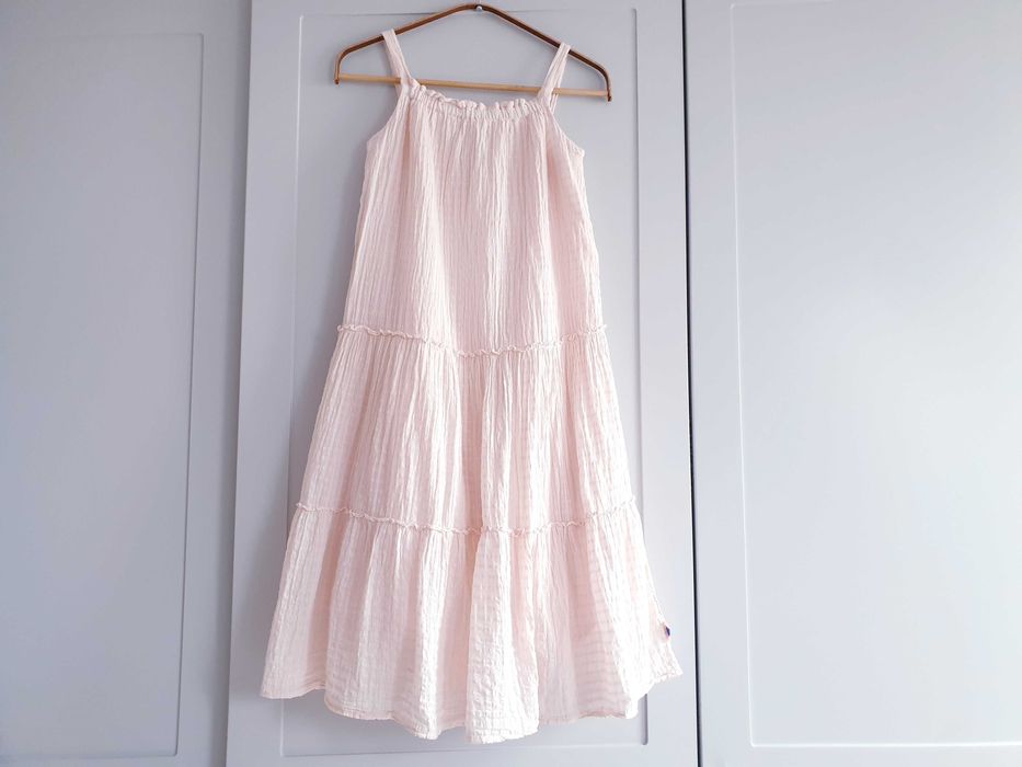 Sukienka maxi na ramiączkach bambusowa muślinowa Zara 134 140