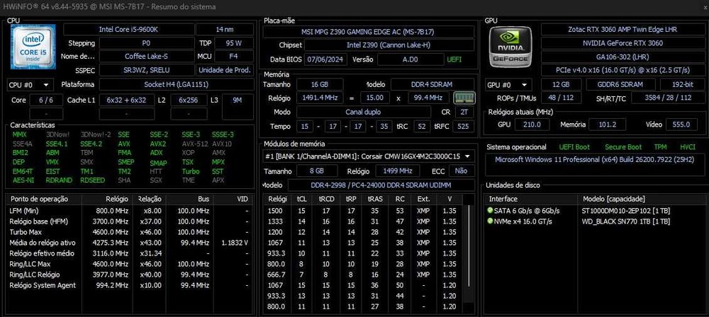PC Gaming RGB | RTX 3060 12GB | i5-9600K | 16GB RAM | SSD NVMe 1TB