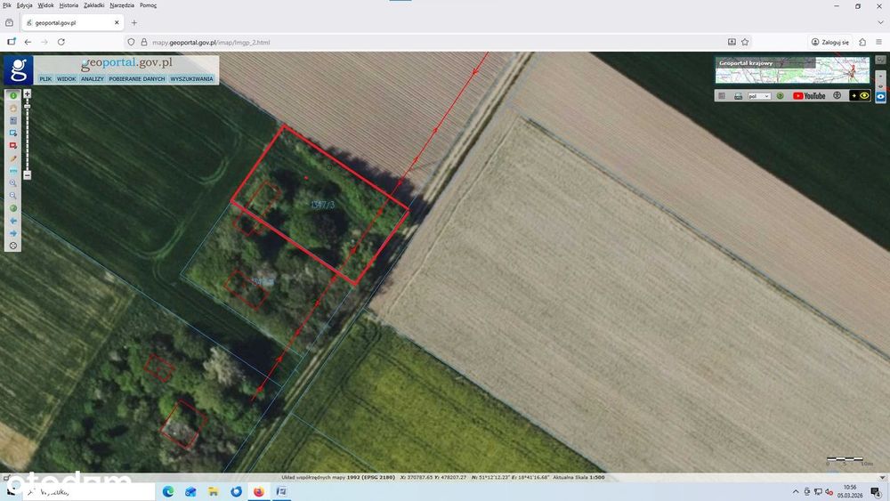 Działka budowlana 1105 m²  Wierzchlas, 7 km od Wielunia