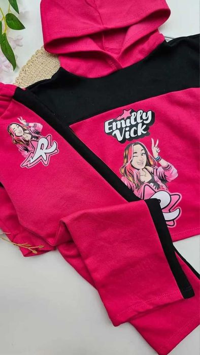 Conjunto Moletom Emilly Vick Feminino Pink com Capuz e Calça Boca Larga 8 e 10 anos PRONTA ENTREGA