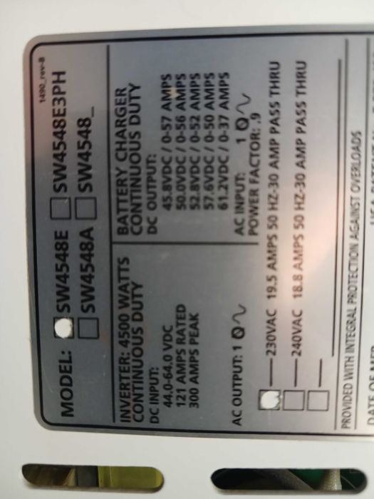 Інвертор із зарядним пристроєм Xantrex SW4548E 4,5 KVA 48VDC