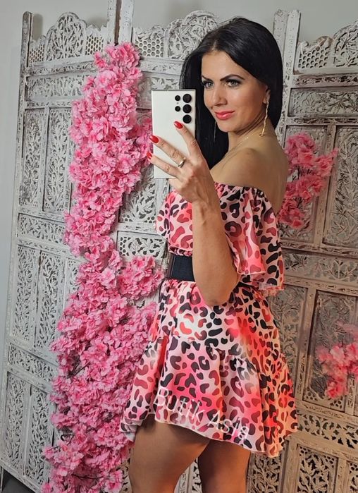 Kombinezon czerwony panterka hiszpanka 40 falbana 36,38 damski nowy