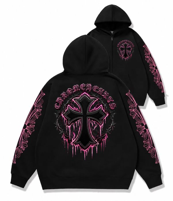 Зип худи Chrome Hearts Pink logo унисекс черные с крестами толстовка лонгслив кофта худи с капюшоном Новинка