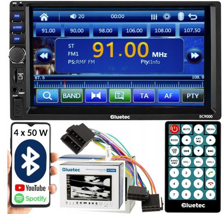 Radio Samochodowe 2DIN Ekran 7 Cali Led Mirror Link MP5 Play USB SD MP3 Głośnomówiący Bluetooth Zestaw Parkowania do Kamera Cofania Kostki ISO Pilot
