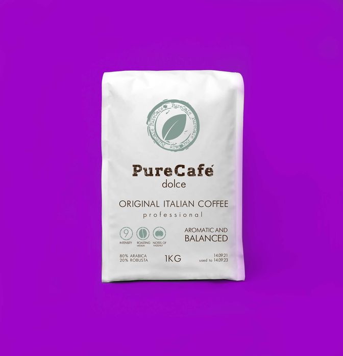 Кофе PureCafe Dolce, зерно, 80% Арабики/20% Робусты, Италия, 1кг
