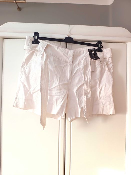 biale krótkie letnie damskie spodenki szorty shorty 46XXXL na lato len