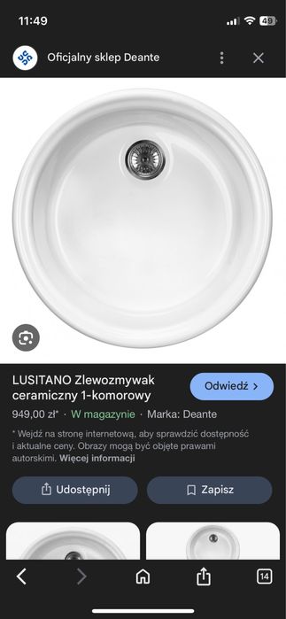 Porcelanowy okrągły zlewozmywak