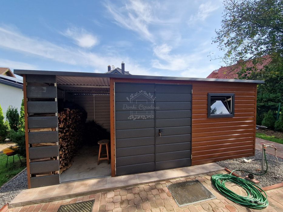 Schowek Domek Ogrodowy 3,5x3m Wiata1,5m Brama Okno Drewnopodobny ID701