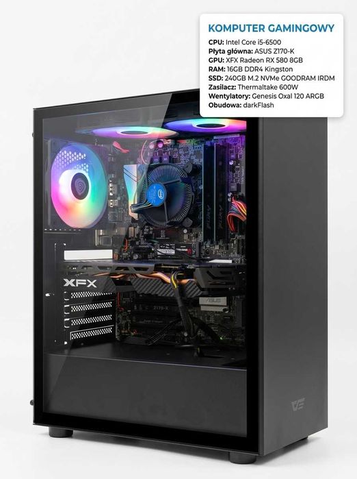 Komputer gamingowy | i5-6500 | RX 580 8GB | 16GB RAM | SSD M.2 | Windows 11 Pro
