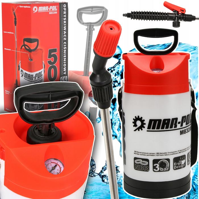 Opryskiwacz Ręczny Ciśnieniowy 5L Manometr Lanca Teleskopowa Pasek