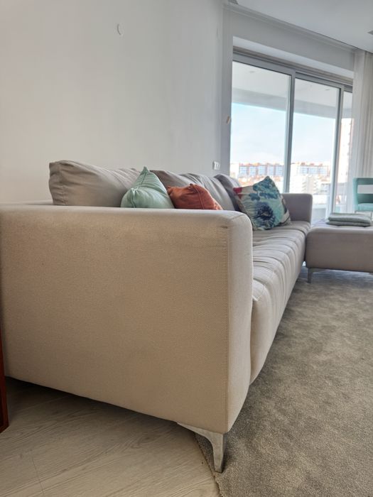 Sofá cinza, chaise longue, interdesign, função cama | Excelente estado