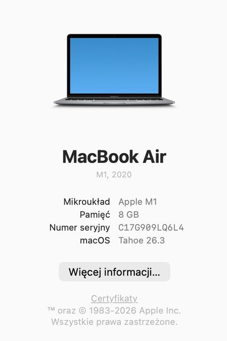 Apple Macbook Air A2337 13,3" (2020) / M1 / 8GB / 256GB SSD / Silver