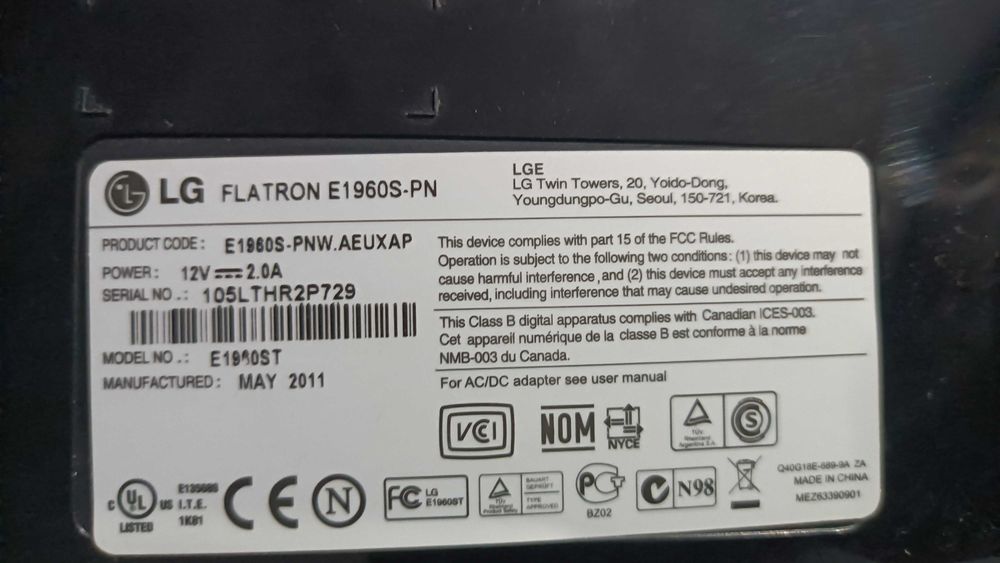 Monitor LG Flatron E1960S-PN LED