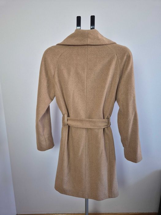 Ładny wełniany płaszcz Mango M, szlafrok, beżowy, wełna, duży kołnierz