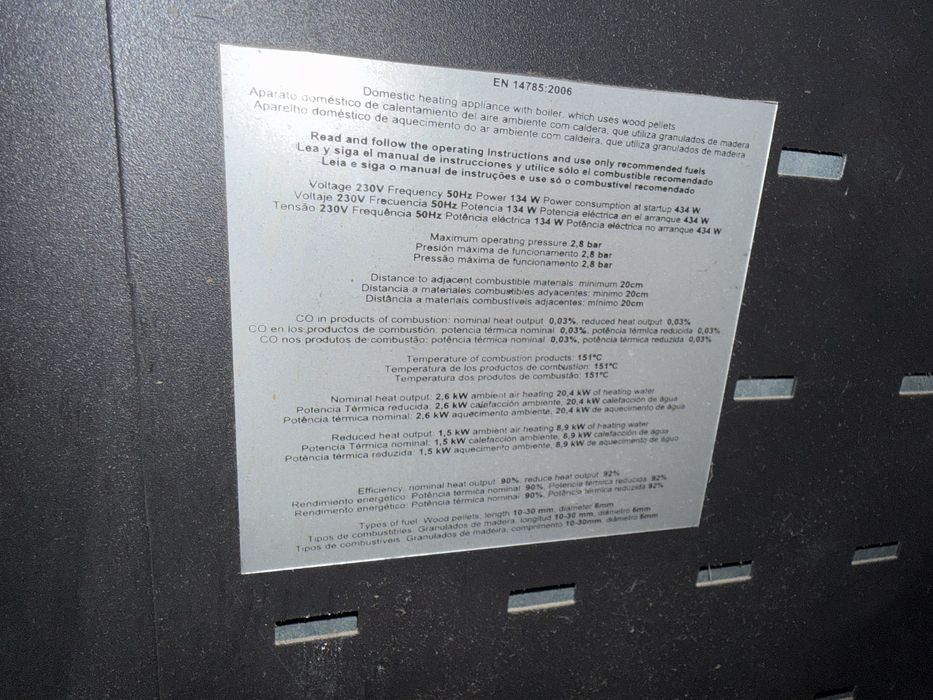 Estufa para aguas e aquecimento central a Pelets
