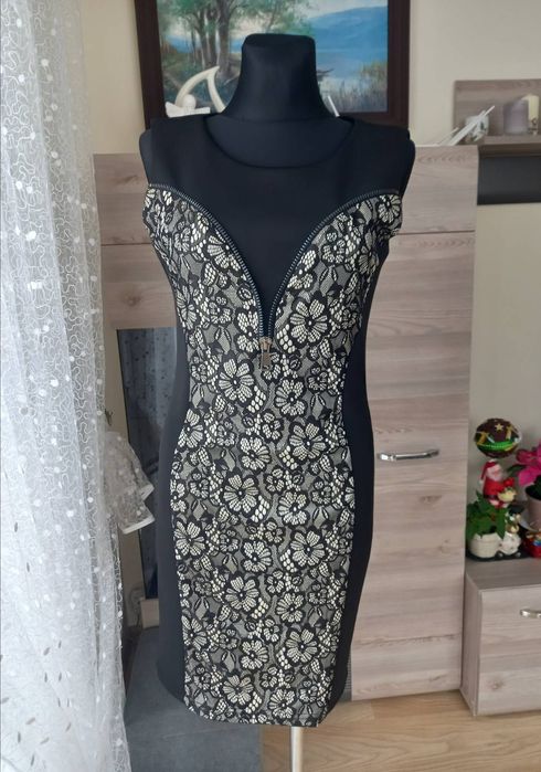 Elegancka sukienka z koronkowymi wstawkami Exclusive r. 40
