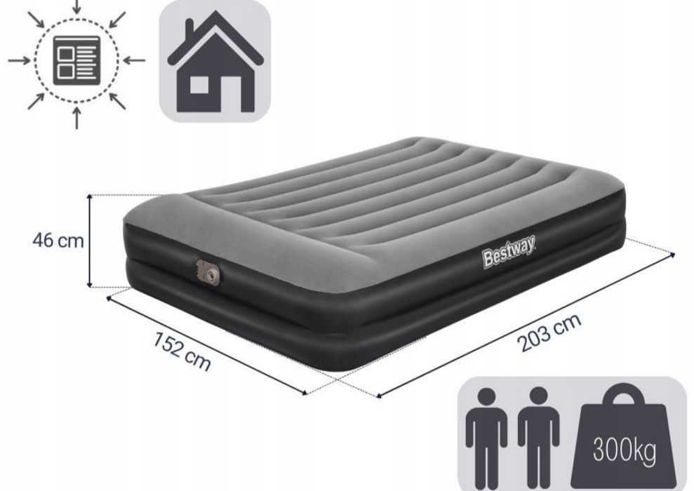 Матрац Надувний Велюровий Двоспальний Ліжко 203х152х46 Bestway 67403 N